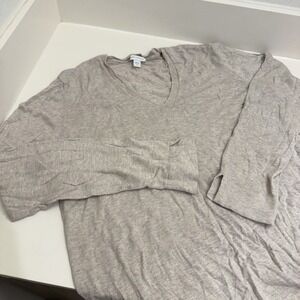 J. Jill Silk Cotton Blend V-Neck Sweater Oatmeal Beige Heather Medium 205671 EUC